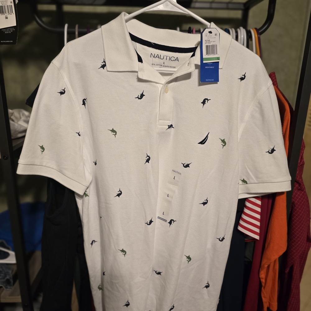 Nautica White Polo with Marine Motifs